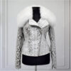 White Python Biker Jacket with Fox Fur Trim