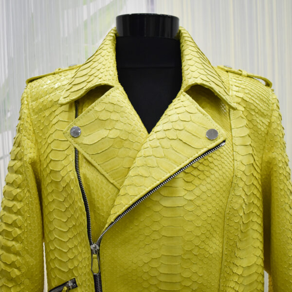 Genuine Python Leather Real Exotic Snake Skin Yellow Biker Jacket