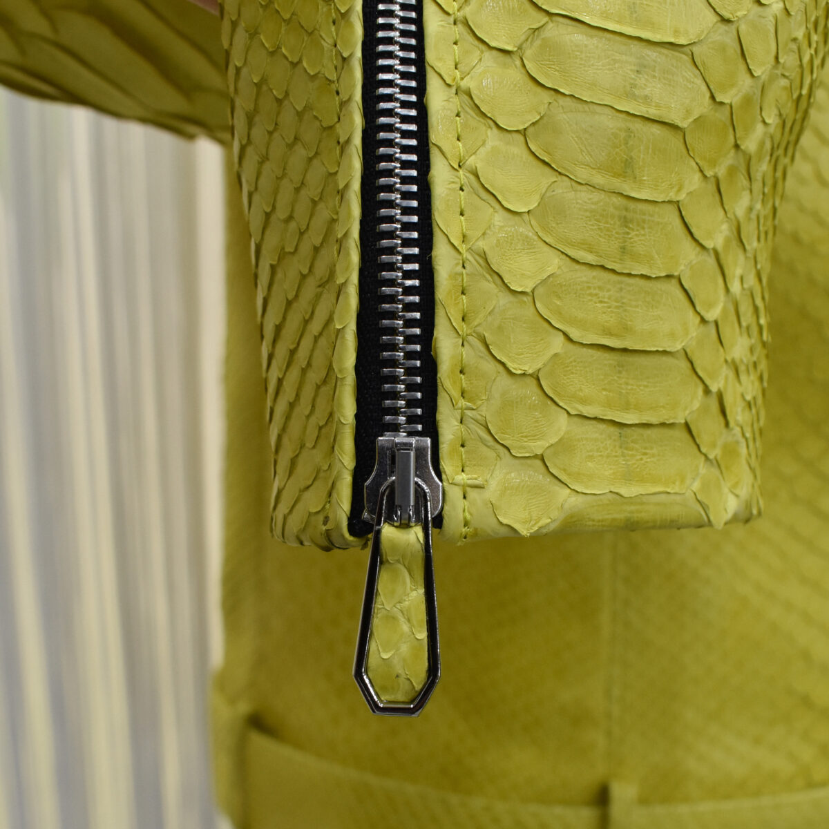 Genuine Python Leather Real Exotic Snake Skin Yellow Biker Jacket