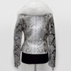 White Python Biker Jacket with Fox Fur Trim