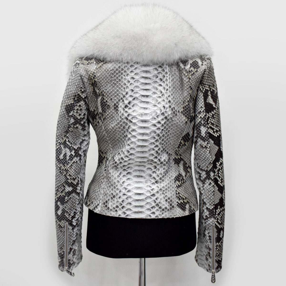 White Python Biker Jacket with Fox Fur Trim