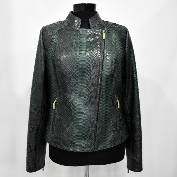 Women's Genuine Python Leather Real Exotic Green Luxury Biker Jacket