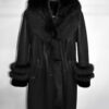 Fox Fur Trim Shearling Overcoat: Women's Black Fur Coat