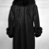 Fox Fur Trim Shearling Overcoat: Women's Black Fur Coat