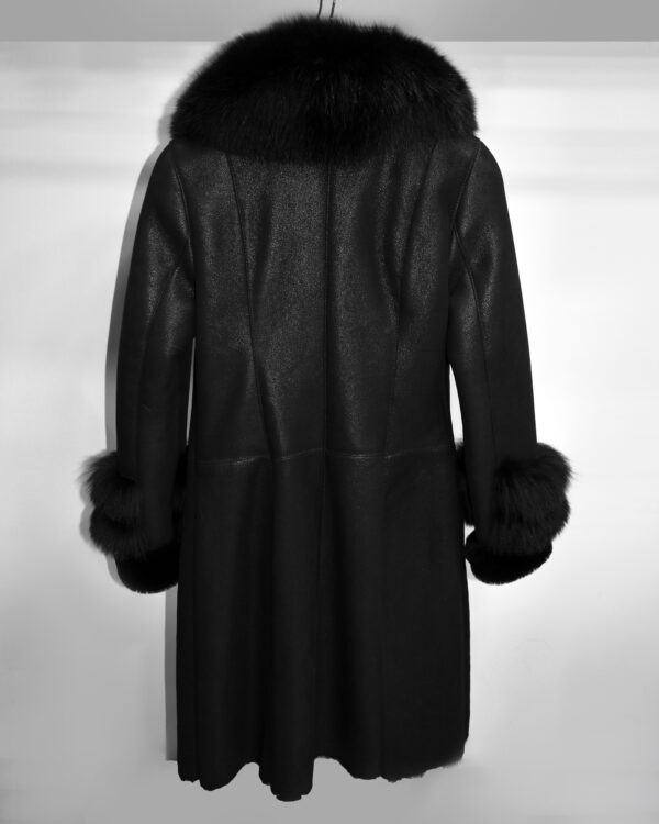 Fox Fur Trim Shearling Overcoat: Women's Black Fur Coat