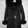Raccoon Fur Hooded Shearling Overcoat: Women's Black Fur Coat