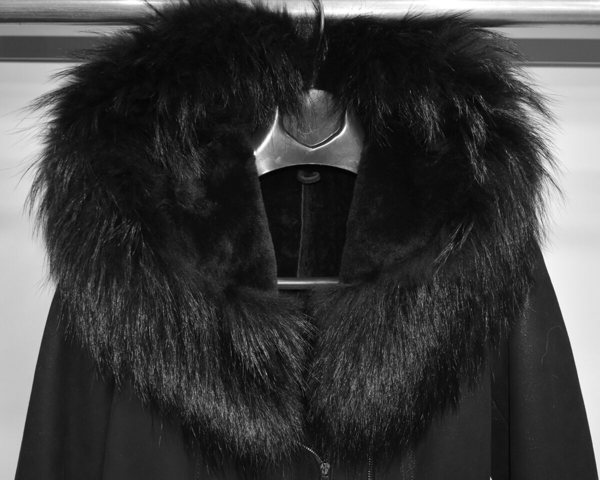 Raccoon Fur Hooded Shearling Overcoat: Women's Black Fur Coat