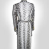 Genuine Python Leather Natural White Snake Skin Exotic Belted Long Coat