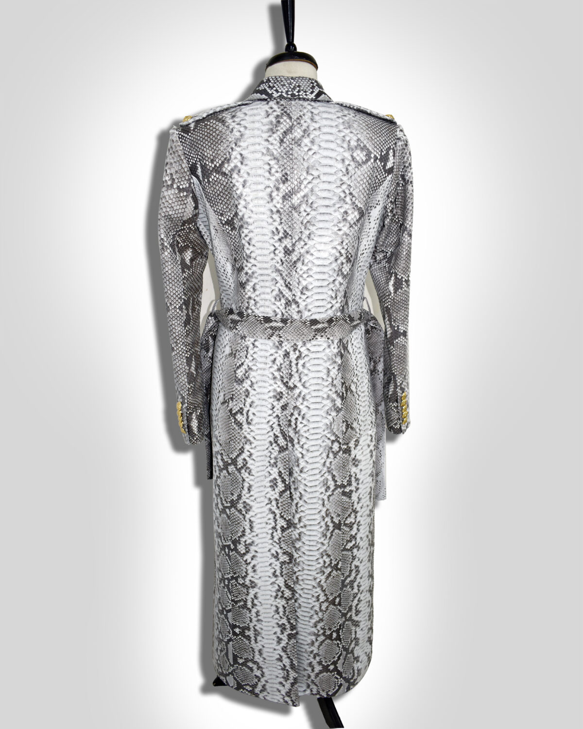 Genuine Python Leather Natural White Snake Skin Exotic Belted Long Coat
