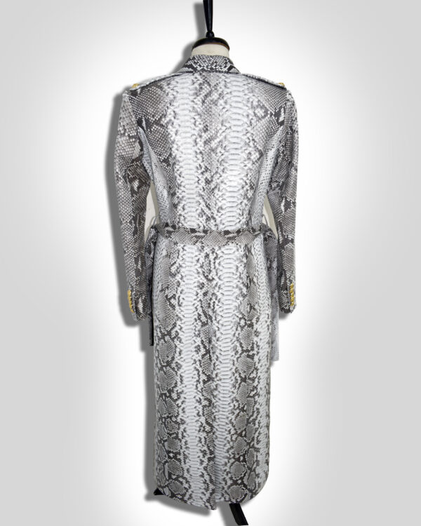 Genuine Python Leather Natural White Snake Skin Exotic Belted Long Coat