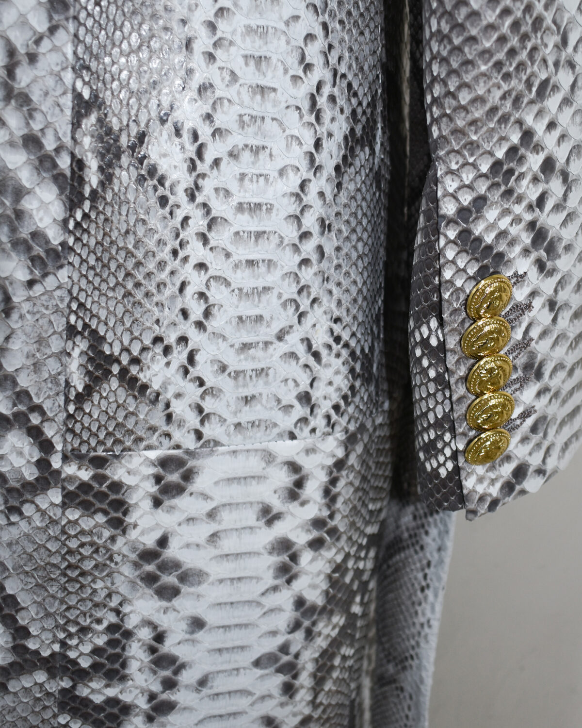 Genuine Python Leather Natural White Snake Skin Exotic Belted Long Coat