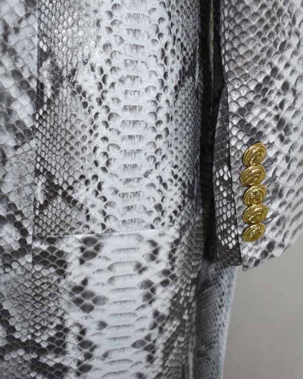 Genuine Python Leather Natural White Snake Skin Exotic Belted Long Coat