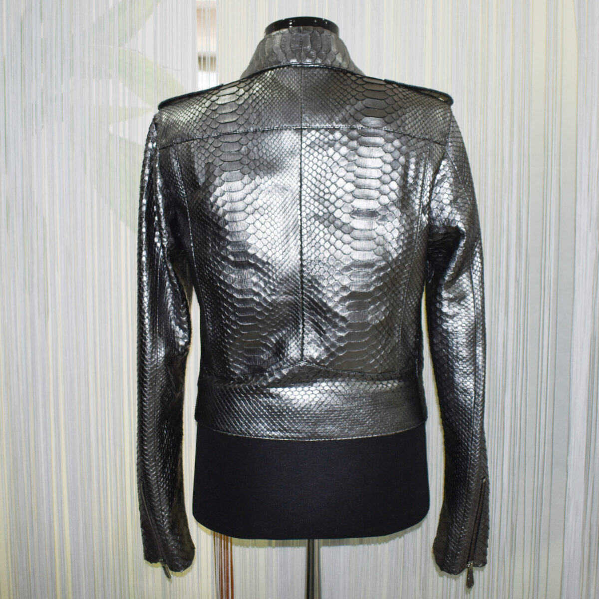Metalic Grey Genuine Python Leather Real Exotic Snake Skin Biker Jacket