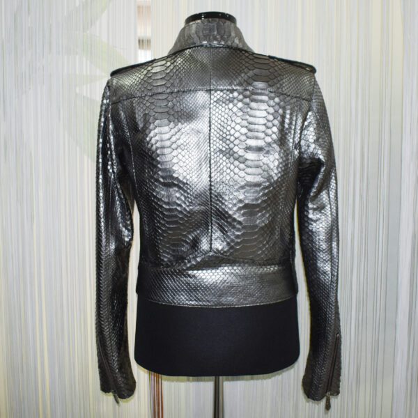 Metalic Grey Genuine Python Leather Real Exotic Snake Skin Biker Jacket