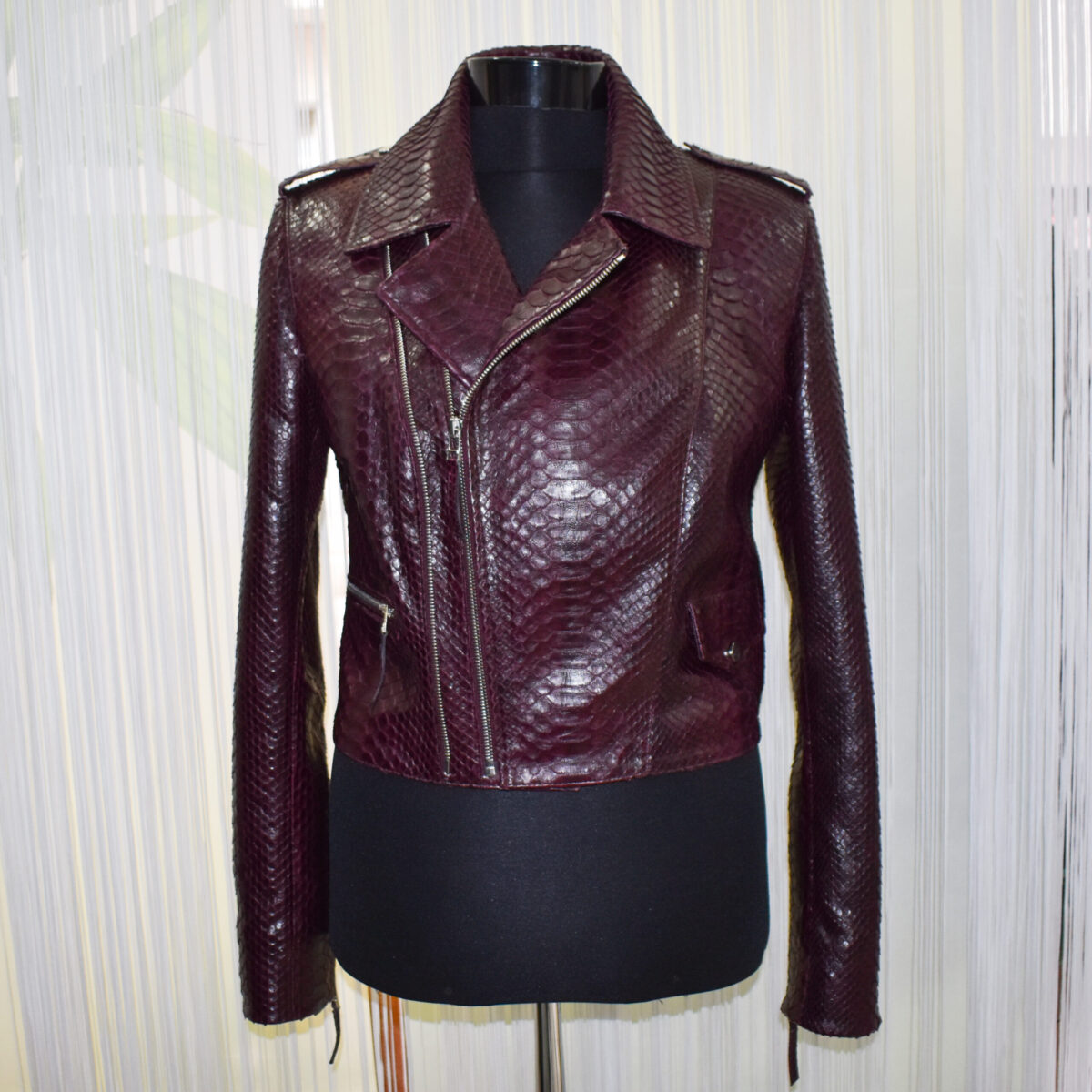 Burgundy Python Biker Jacket