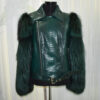 Green Python Moto Jacket with Fox Fur Trim
