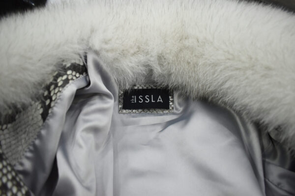 Women's Genuine Python Leather Real Fox Fur Collar White Exotic Biker Jacket