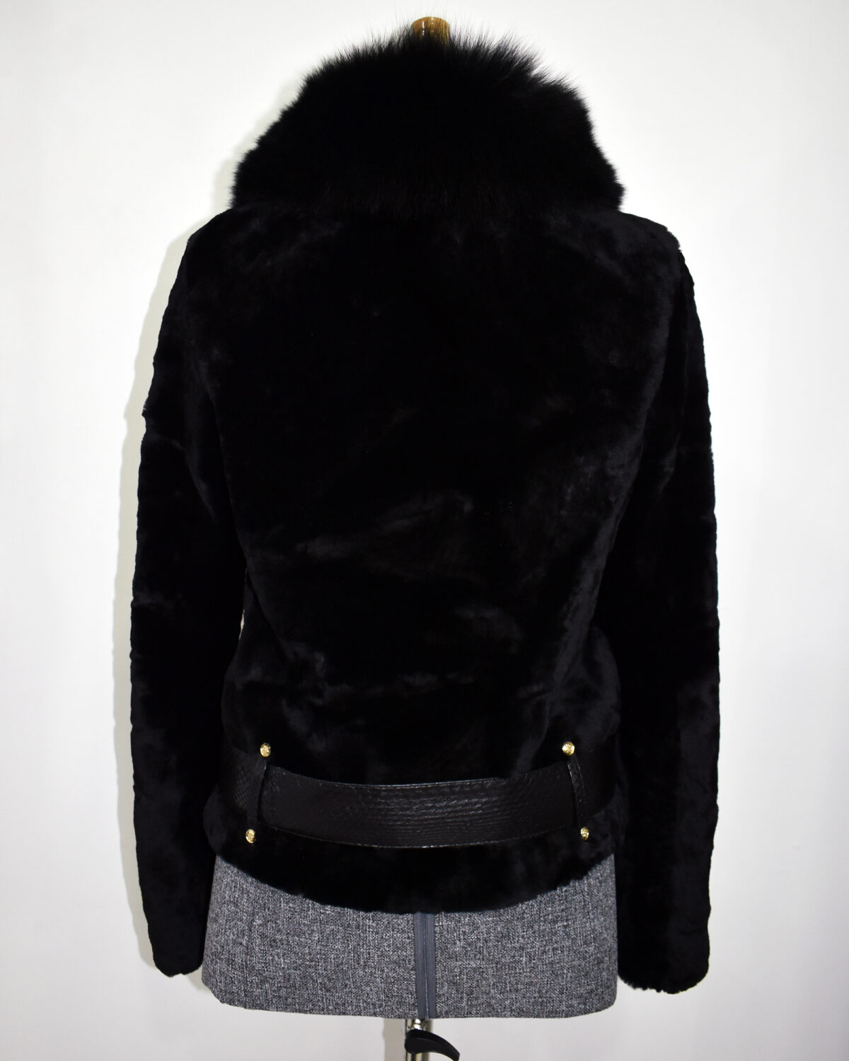 Genuine Python Leather Fox Fur Collar Luxury Sheep Fur Jacket
