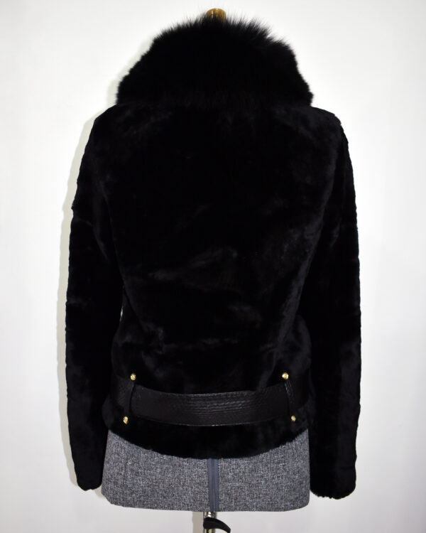 Genuine Python Leather Fox Fur Collar Luxury Sheep Fur Jacket
