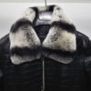 Crocodile Embossed Lambskin Bomber Jacket with Rex Rabbit Fur Collar