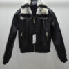 Crocodile Embossed Lambskin Bomber Jacket with Rex Rabbit Fur Collar