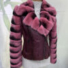 Rex Rabbit Fur Trim Genuine Python Leather Snake Skin Women's Biker Jacket