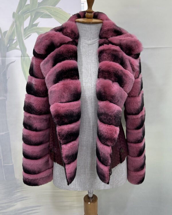 Rex Rabbit Fur Trim Genuine Python Leather Snake Skin Women's Biker Jacket