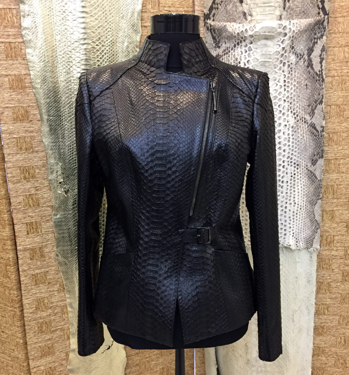Genuine Python Leather Black Snake Skin Motorcycle Biker Jacket
