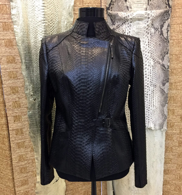 Genuine Python Leather Black Snake Skin Motorcycle Biker Jacket