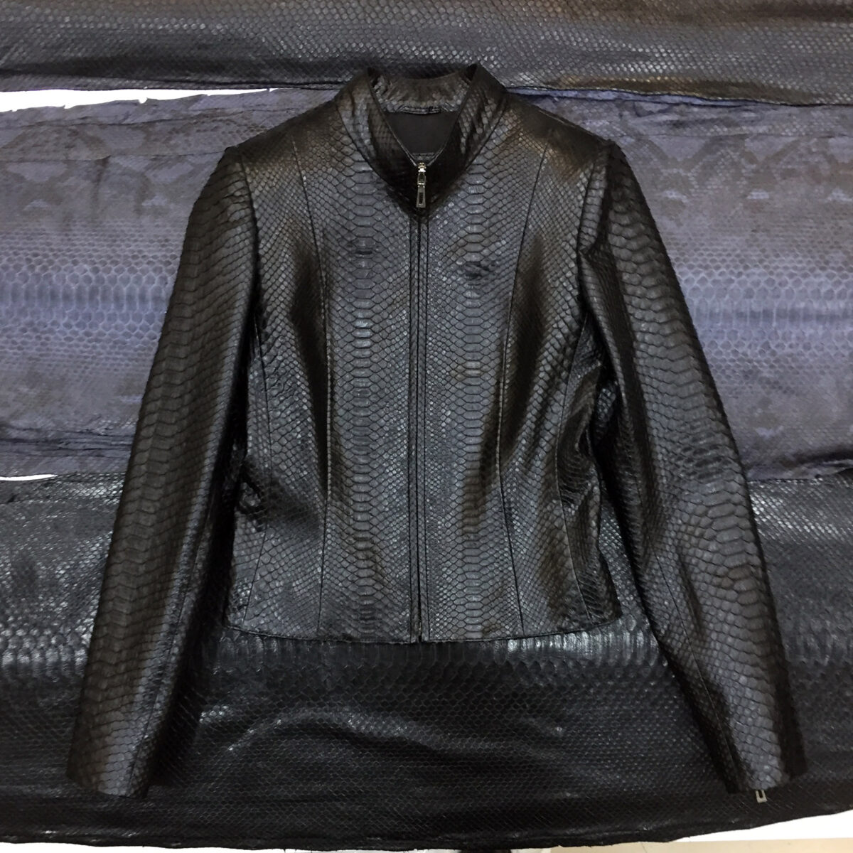 Genuine Python Leather Black Exotic Snake Skin Moto Jacket