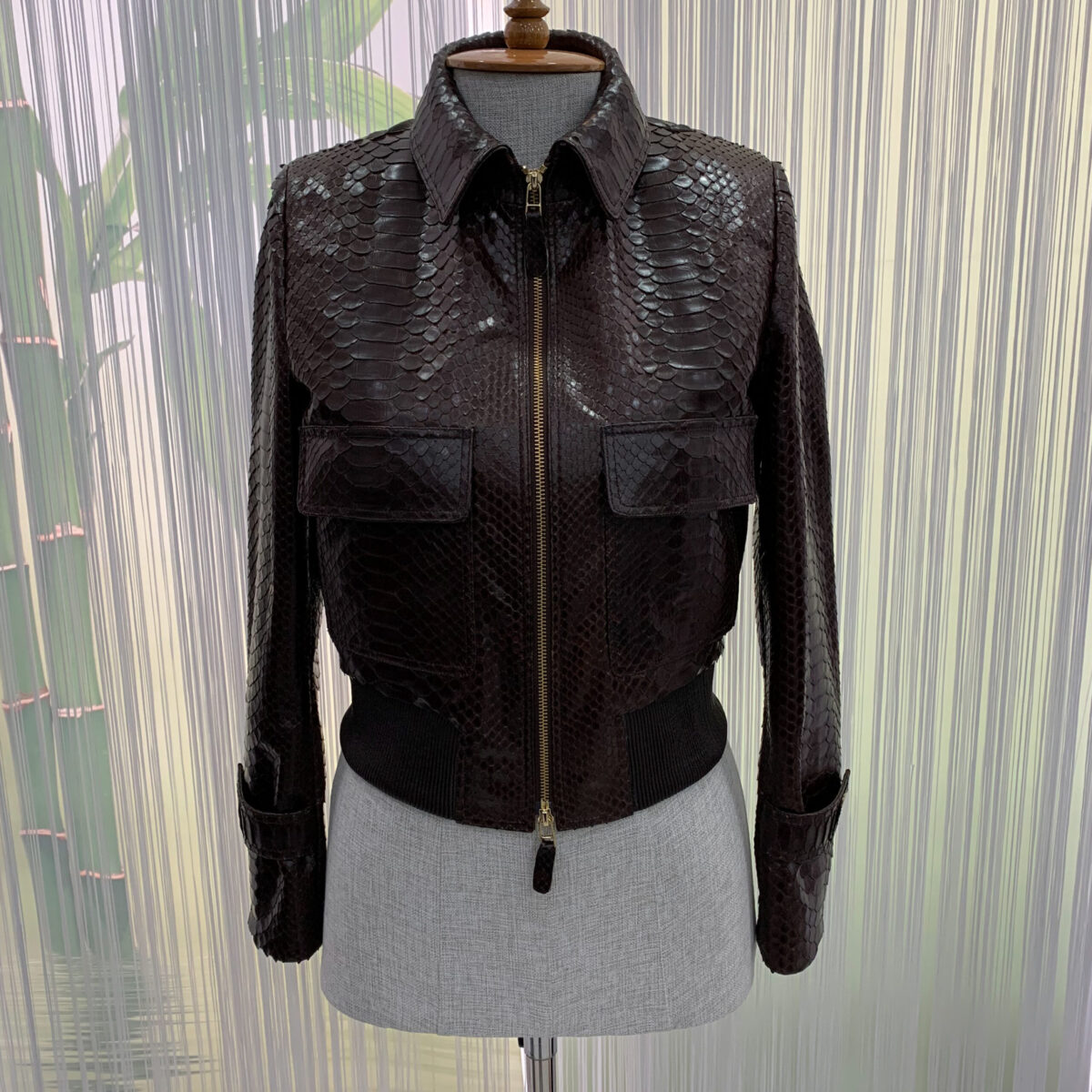 Genuine Python Leather Brown Snake Skin Exotic Bomber Jacket