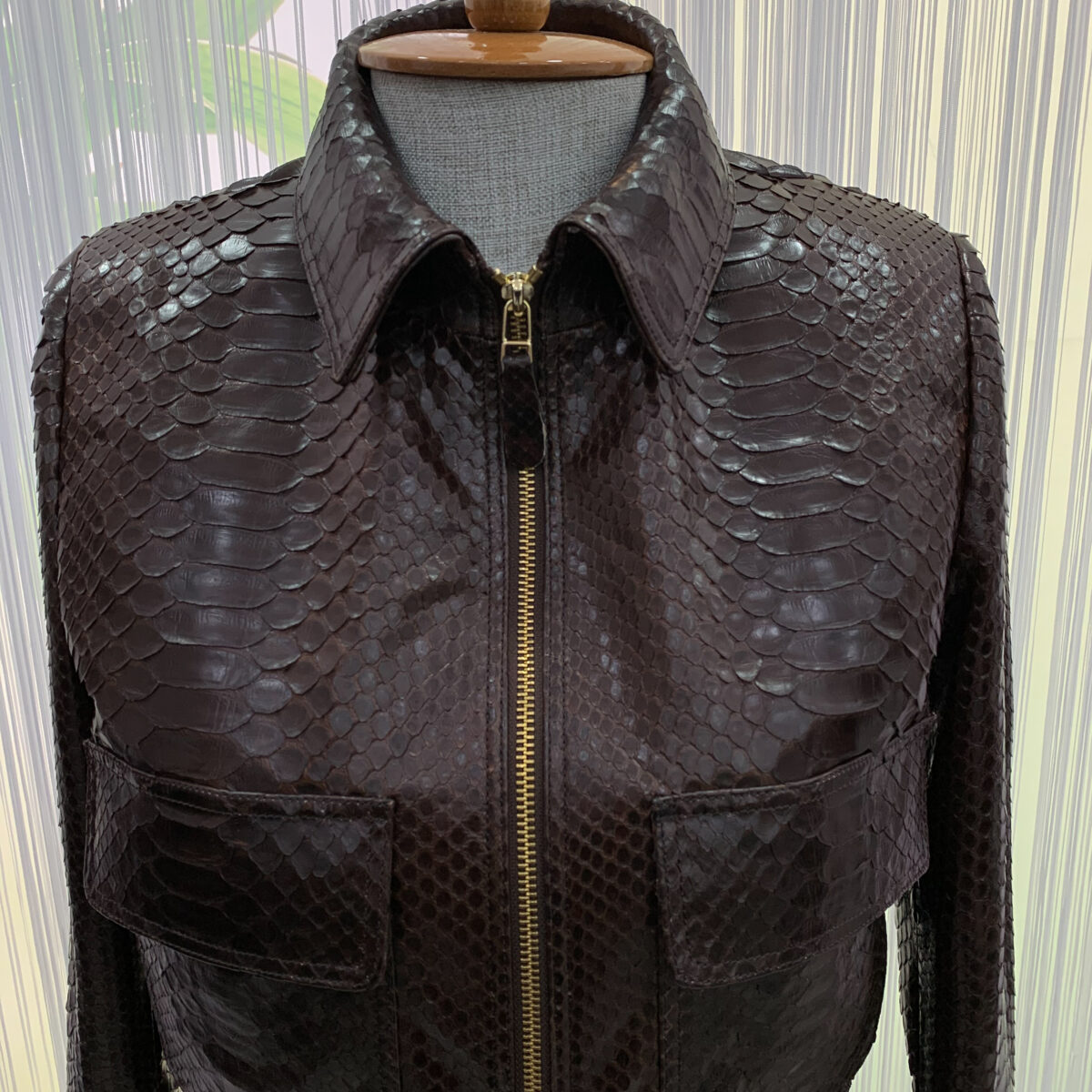 Genuine Python Leather Brown Snake Skin Exotic Bomber Jacket