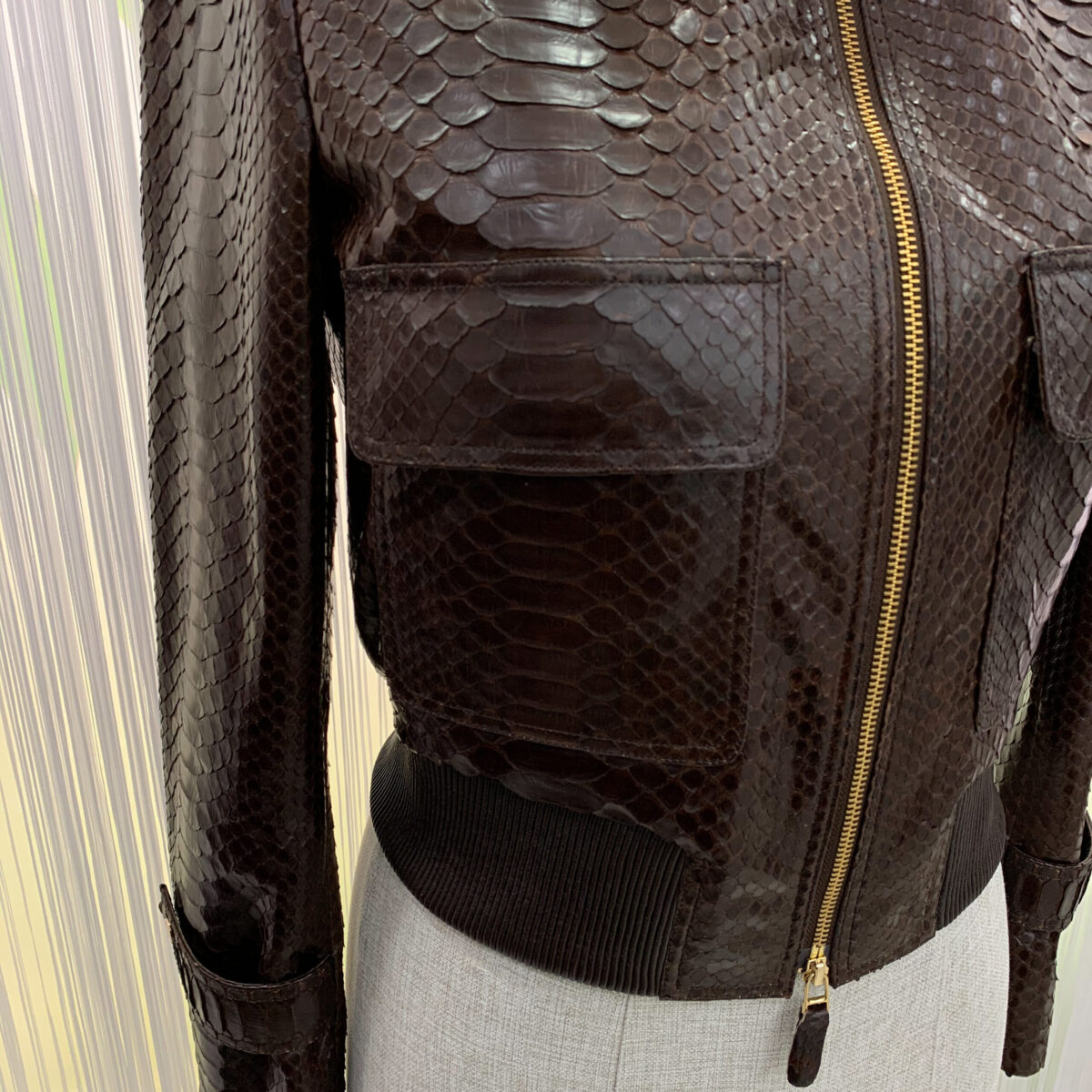 Brown Python Bomber Jacket