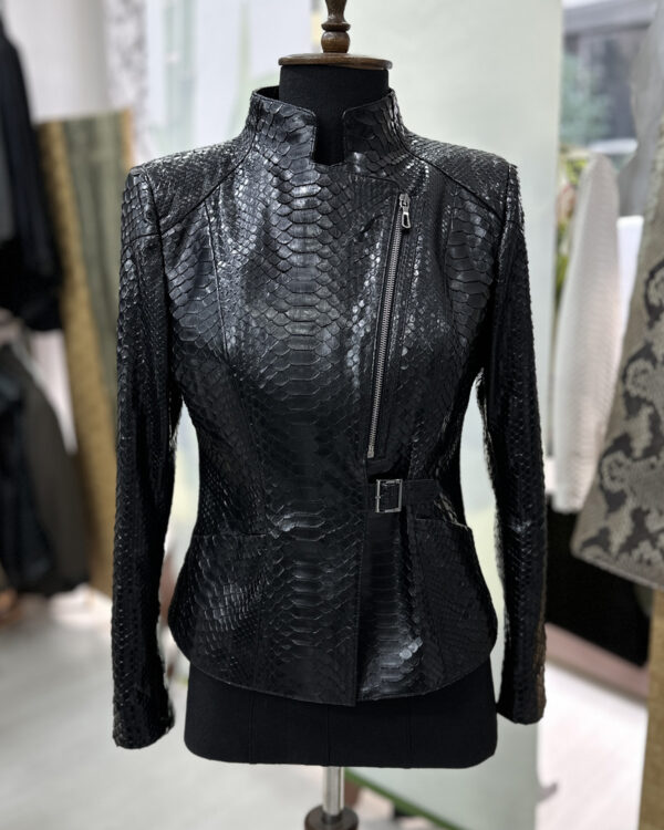 Genuine Python Leather Black Snake Skin Motorcycle Biker Jacket