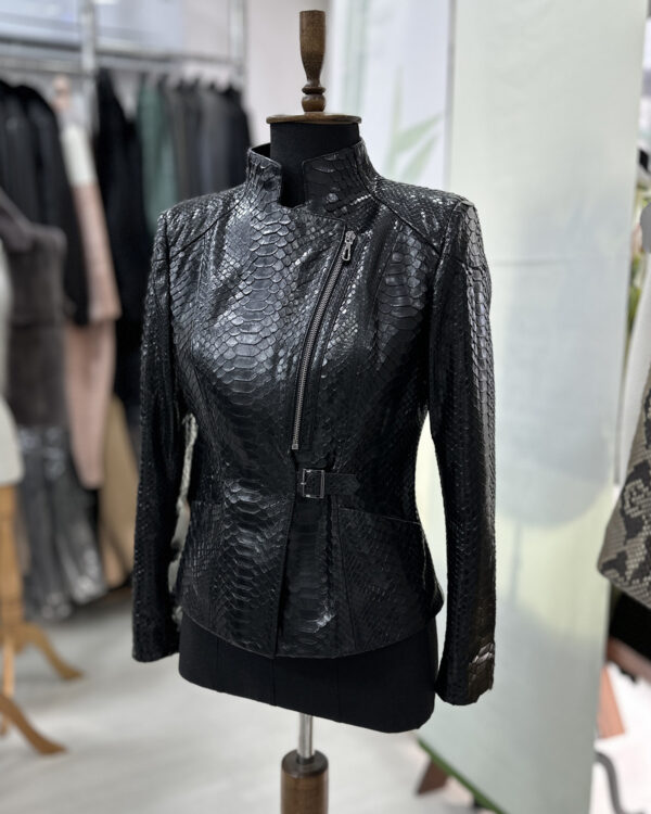 Genuine Python Leather Black Snake Skin Motorcycle Biker Jacket