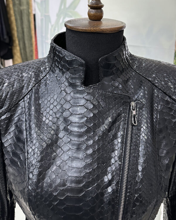 Genuine Python Leather Black Snake Skin Motorcycle Biker Jacket