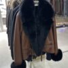 Genuine Fox Fur Trim Real Shearling Biker Jacket