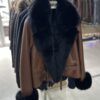 Genuine Fox Fur Trim Real Shearling Biker Jacket
