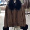 Genuine Fox Fur Trim Real Shearling Biker Jacket