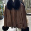 Genuine Fox Fur Trim Real Shearling Biker Jacket