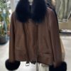 Genuine Fox Fur Trim Real Shearling Biker Jacket