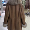 Genuine Crystal Fox Fur Trim Real Shearling Brown Women's Long Fur Coat