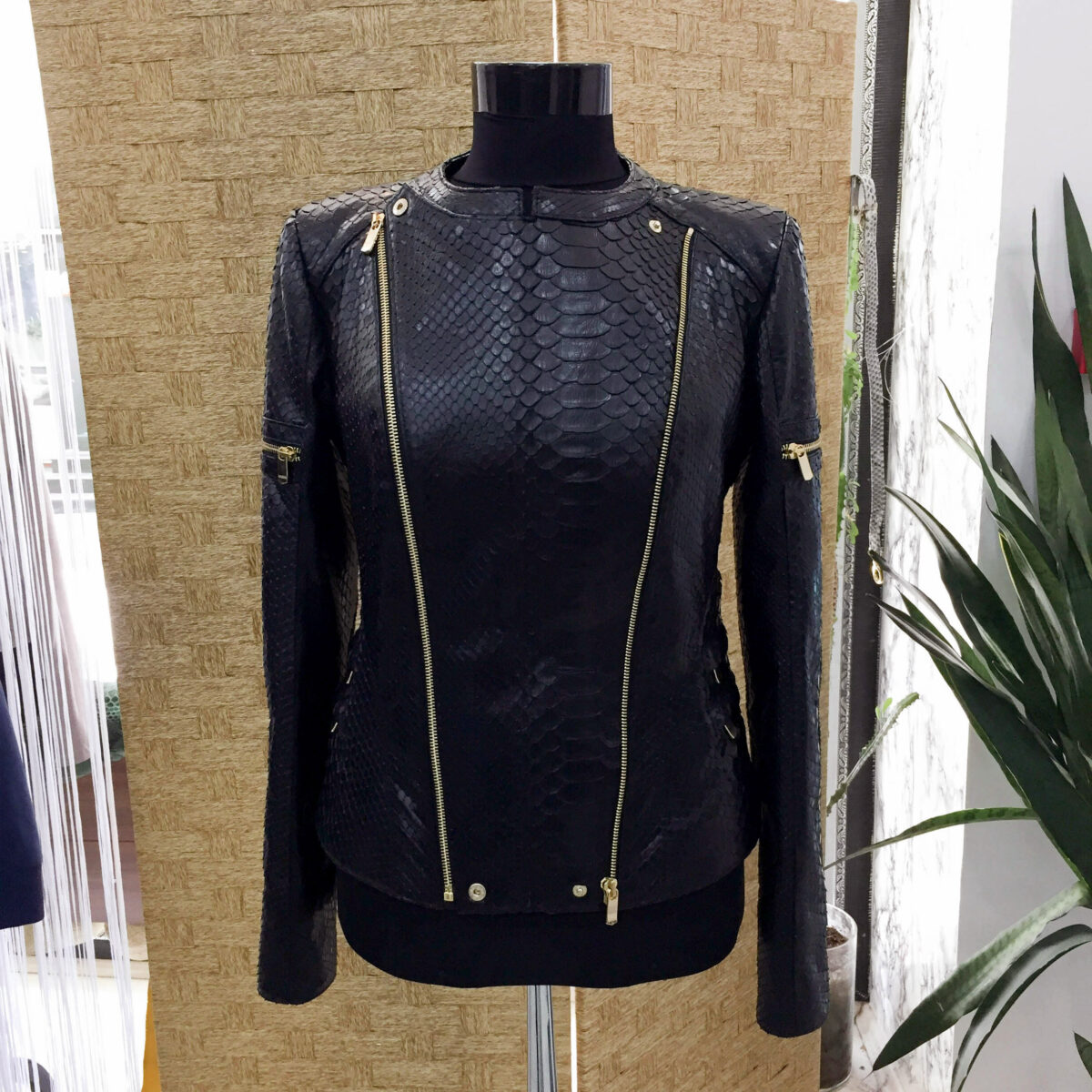 Women's Genuine Python Leather Black Snake Skin Exotic Jacket
