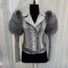 Women's Genuine Python Leather Real Fox Fur Trim White Exotic Biker Jacket