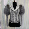 White Python Biker Jacket with Fox Fur Collar