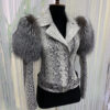 Women's Genuine Python Leather Real Fox Fur Trim White Exotic Biker Jacket