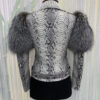 Women's Genuine Python Leather Real Fox Fur Trim White Exotic Biker Jacket