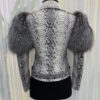 Women's Genuine Python Leather Real Fox Fur Trim White Exotic Biker Jacket