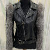 Fox Fur Trim Real Python Leather Black Motorcycle Biker Jacket