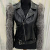 Fox Fur Trim Real Python Leather Black Motorcycle Biker Jacket